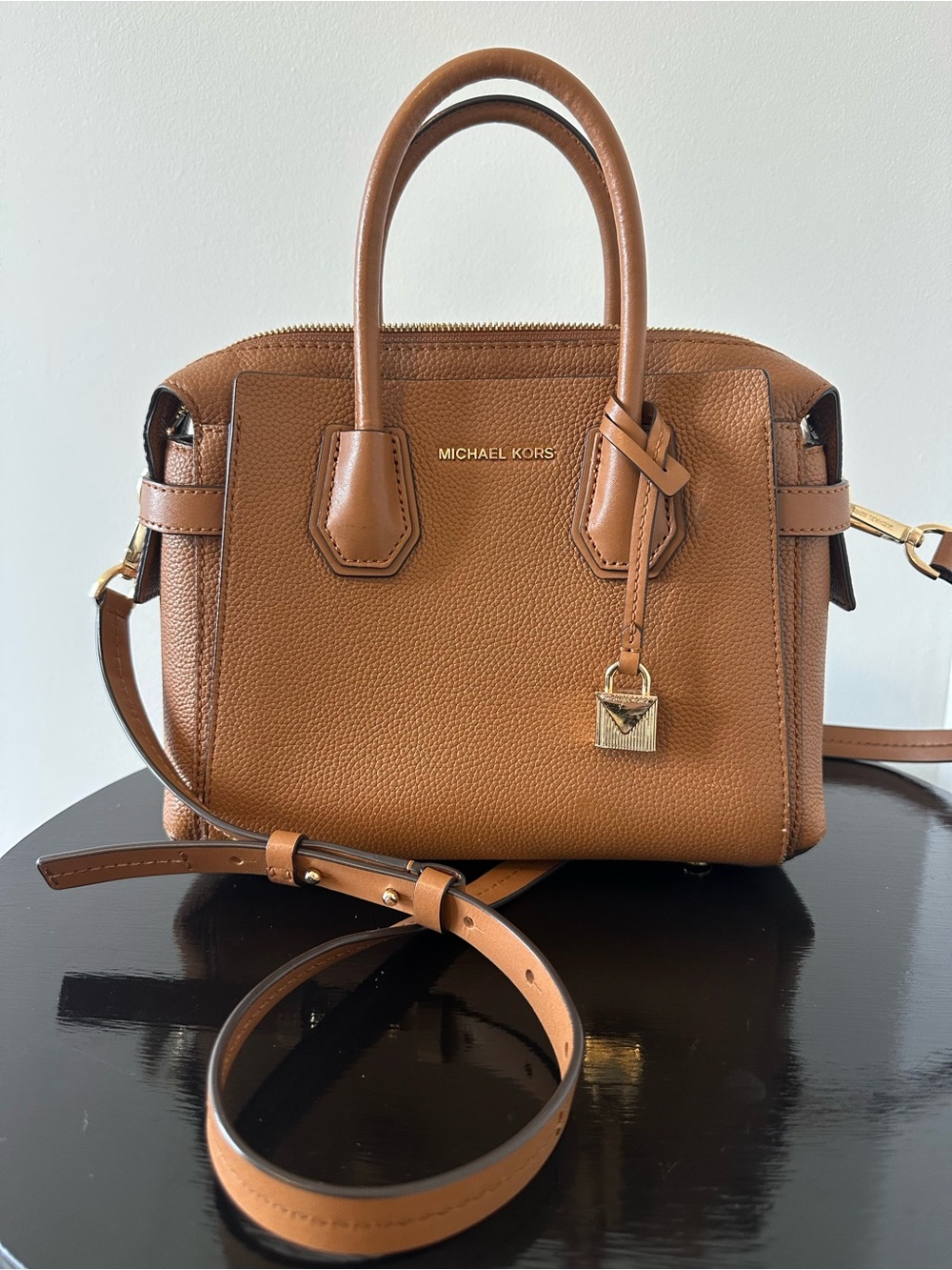 Michael Kors Cognac Leather Satchel with Gold Hardware